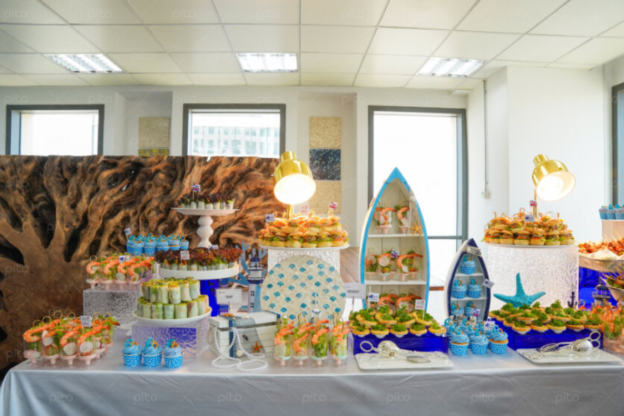 Tiệc Finger Food Decor Thuyền Và Đại Dương Tone Màu Xanh 2